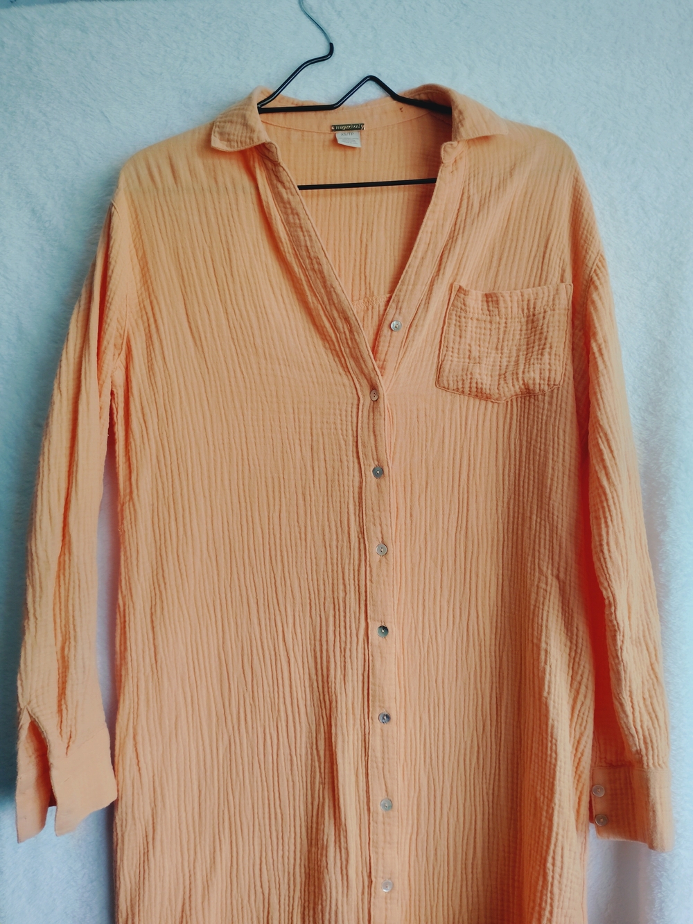 Magaschoni Peach Cotton Gauze Button Down Shirt Top Long Sleeve